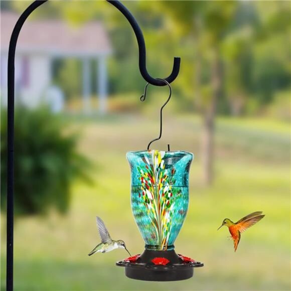Hummingbird Feeders for Outdoors with Ant Guard, Blown Glass Hummingbird - Picture 2 of 7